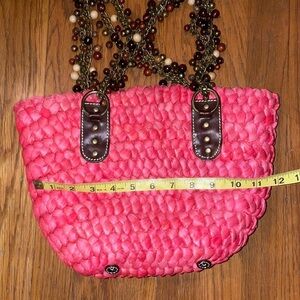 Talbots orange fall pumpkin straw bag woven brown beads Starbucks fun theme